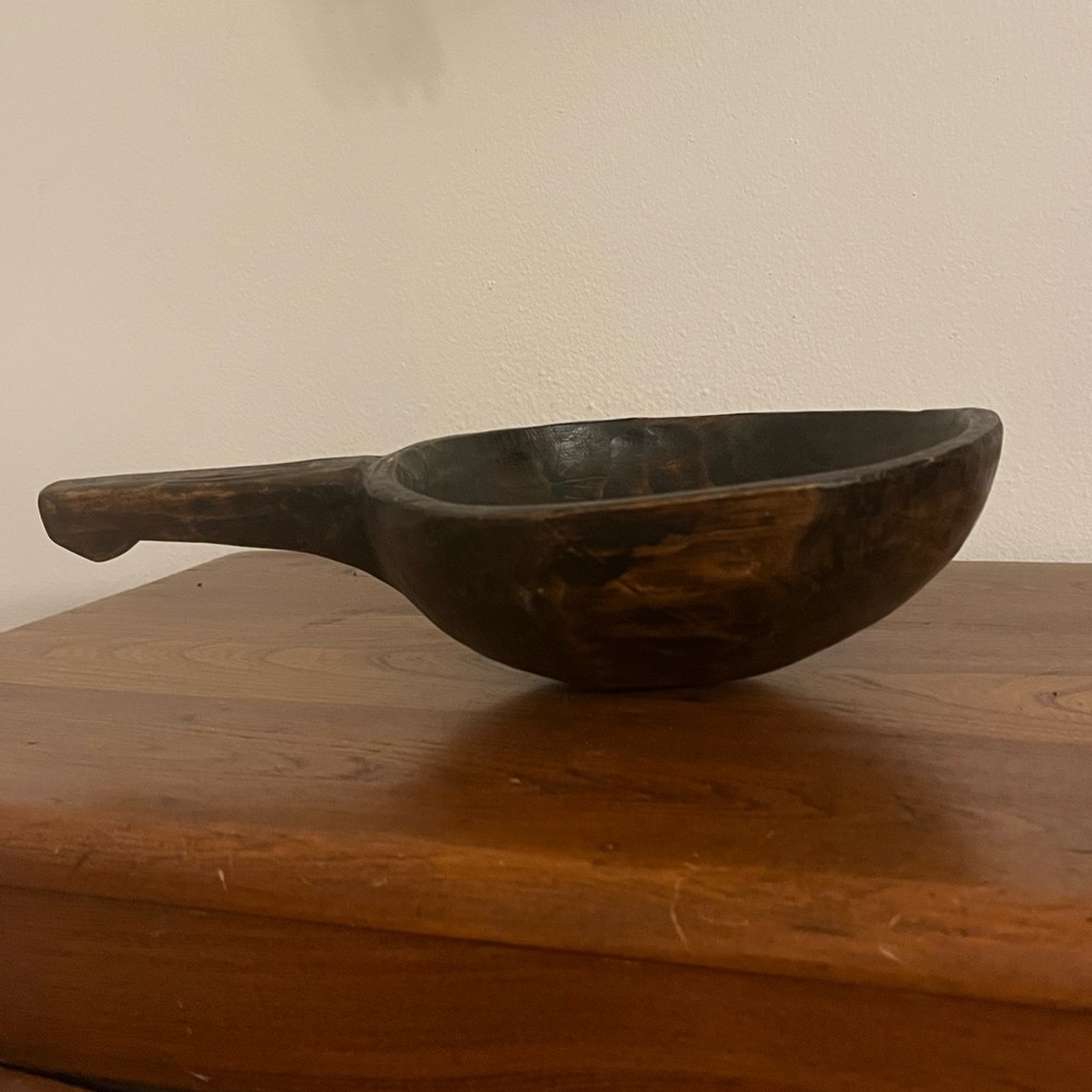 Vintage Primitive Wood hand Carved Vessel Found Objects Ladle with handle